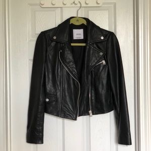 MANGO Cropped Leather Biker Jacket - XS